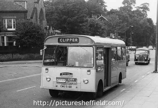 Electric bus on the City Clipper route on Abbeydale Road at junction with Carter Knowle Road (left) 