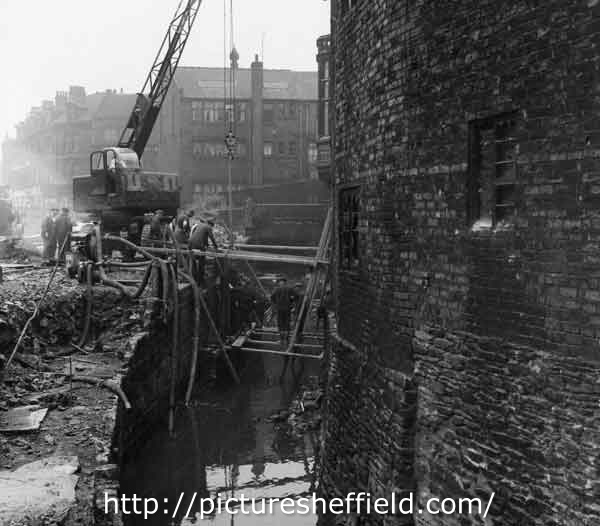 Culverting the River Porter for the widening of St. Mary's Gate, June 1956 - August 1958