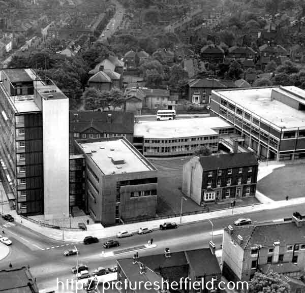 Hicks Building, University of Sheffield, junction of Hounsfield Road (left) and Western Bank (foreground)
