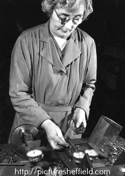 Checking the accuracy of the tang ends of knife blades, Joseph Rodgers and Sons Ltd. River Lane Works at the junction of Sheaf Street and Pond Hill,