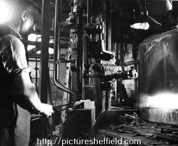 Forging knife blades, Joseph Rodgers and Sons Ltd. River Lane Works at the junction of Sheaf Street and Pond Hill,