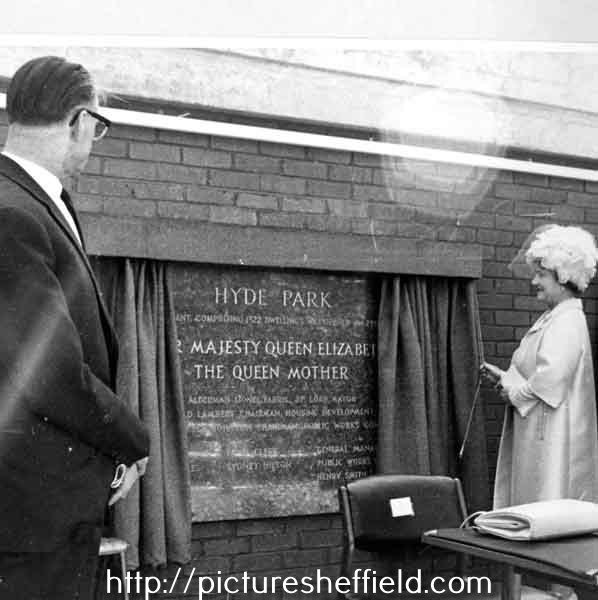 The Queen Mother opening Hyde Park Flats