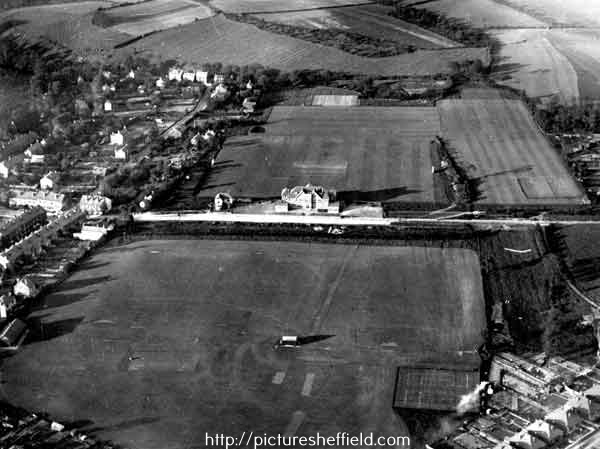 Aerial view of University of Sheffield playing fields, Warminster Road, Norton