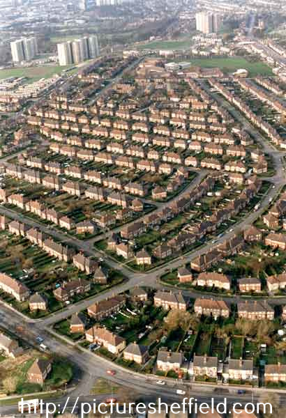 Aerial view of Arbourthorne estate showing (bottom) East Bank Road (right) Dagnam Road and (lower centre) Atherton Road and Dagnam Crescent