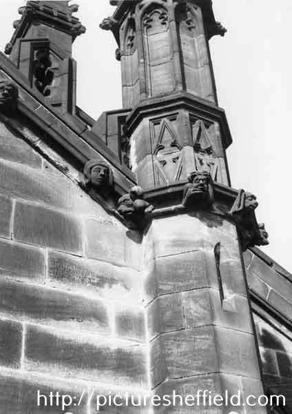 Carved stonework on St. Mary's C. of E. Church, Bramall Lane