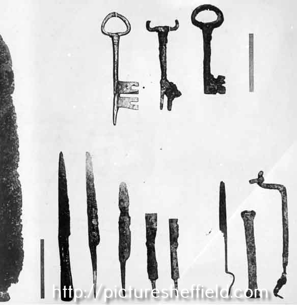 Keys and tools found during Sheffield Castle excavations, 1927 - 1930