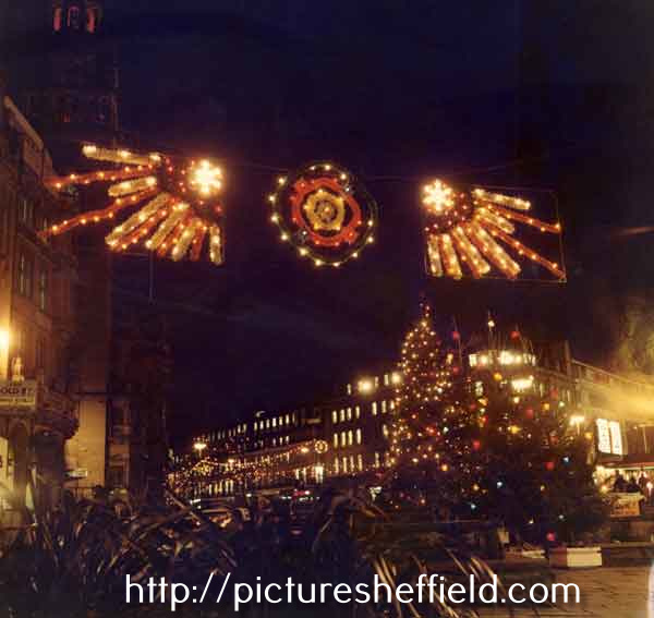 Christmas lights on Fargate looking towards Pinstone Street