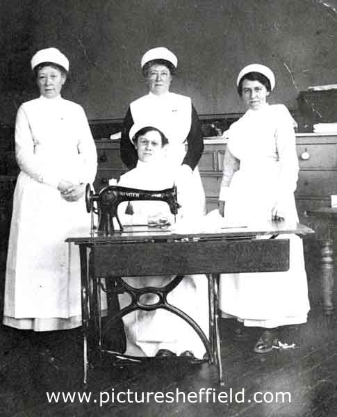 Staff of the sewing room during World War One at Middlewood Hospital