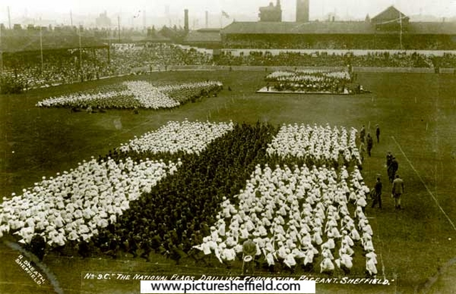 The National Flags, drilling for the Coronation Day Celebrations at Bramall Lane for King George V