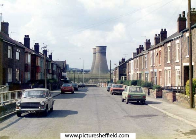 Town Street, Tinsley looking towards the cooling towers of Blackburn Meadows Power Station