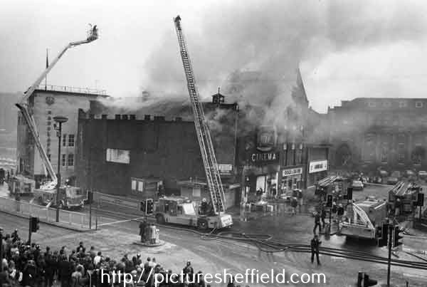 Fire at the Electra Palace Cinema, Fitzalan Square as seen from High Street