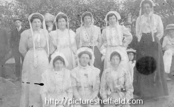 Group of nurses at unidentified hospital showing possibly (far right standing) Margaret Johnson, Matron of the Sheffield Orphan Home, Lydgate Lane