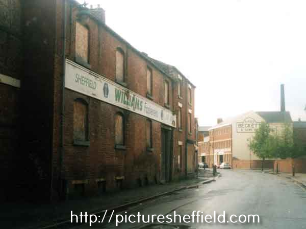 Green Lane showing (left) Williams Brothers of Sheffield, brass founders, engineers, stockholders of industrial fastenings and (right) Alfred Beckett and Sons Ltd., steel manufacturers, Brooklyn Works