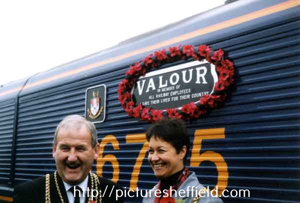 Diesel/Electric Locomotive No. 66715 being named Valour, showing (right) Lord Mayor, Councillor Diane Leek