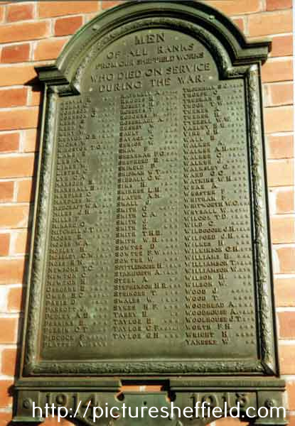 World War One roll of honour on wall of the Vickers Works, Brightside Lane