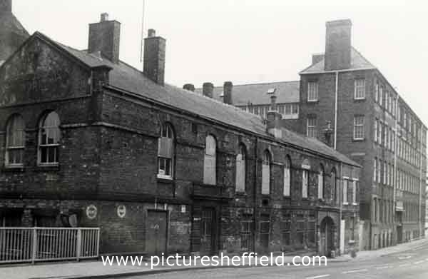 Sheffield City Council Housing Department Offices occupying former premises of Joseph Rodgers and Sons Ltd., River Lane Works at the junction of Pond Hill (left) and River Lane