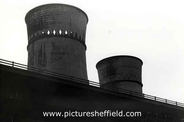 Cooling towers, part of the former Blackburn Meadows Power Station, behind the Tinsley Viaduct
