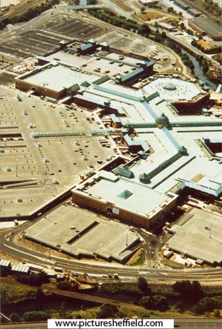 Aerial view of Meadowhall Shopping centre under construction