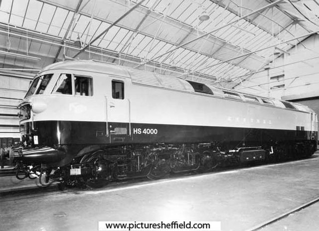 Brush diesel-electric No. HS4000 Kestrel  locomotive being road tested on British Rail line.