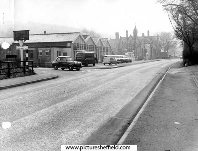 Abbeydale Road South at junction with Twentywell Lane, showing church of St John the Evangelist