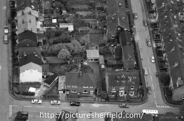 Aerial view showing Park View Road across the bottom, Broughton Road on the left and Burrowlee Road on the right.