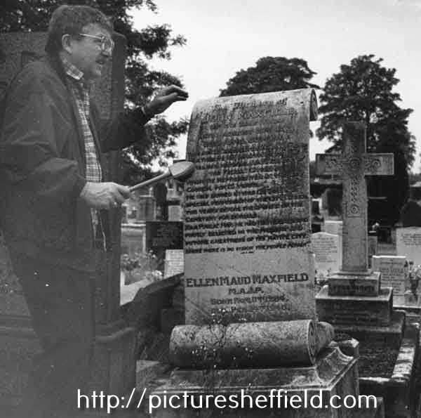 Gravestone of John Maxfield, donator of land for Crookes cemetery and his wife Ellen Maud Maxfield, Crookes Cemetery