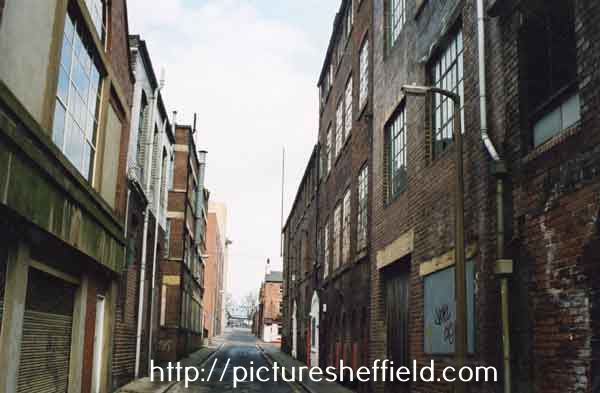 Eyre Lane looking towards Arundel Gate showing (right) the Butcher Works before refurbishment