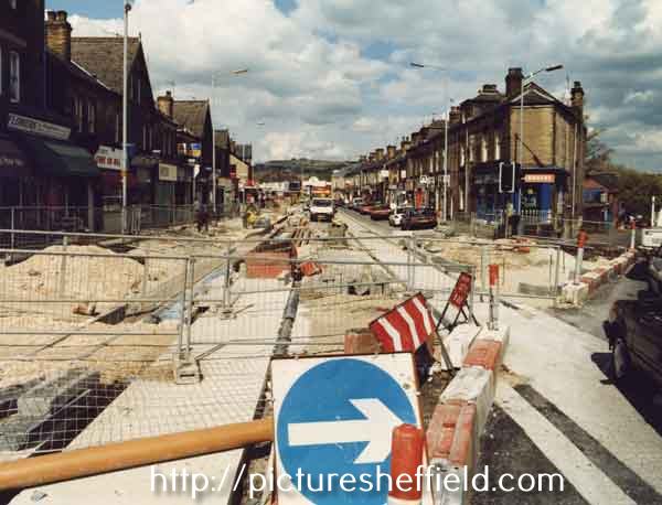 Construction of Supertram on Middlewood Road at junction (right) with Leppings Lane