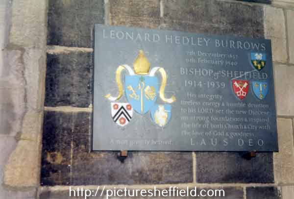 Memorial to Rev. Leonard Hedley Burrows (1857 - 1940) in Sheffield Cathedral