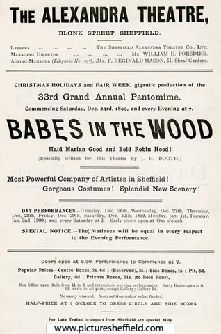 Advertisement for pantomime at The Alexandra Theatre, Blonk Street, December 1899