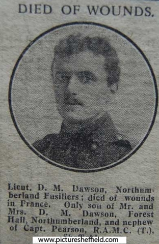 Died of wounds - Lieutenant Dan Magill Dawson, Northumberland Fusiliers