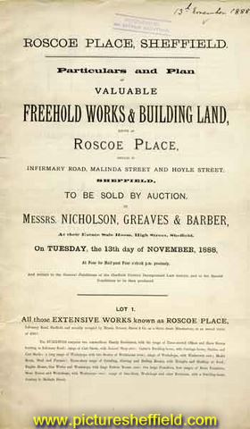 Particulars and plan of valuable freehold works known as Roscoe Place situate in Infirmary Road, Malinda Street and Hoyle Street