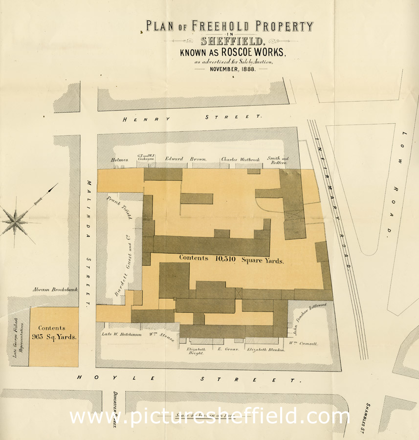 Plan of Freehold Property in Sheffield known as Roscoe Works as advertised for Sale by Auction. Presented by Mr Arthur Wightman