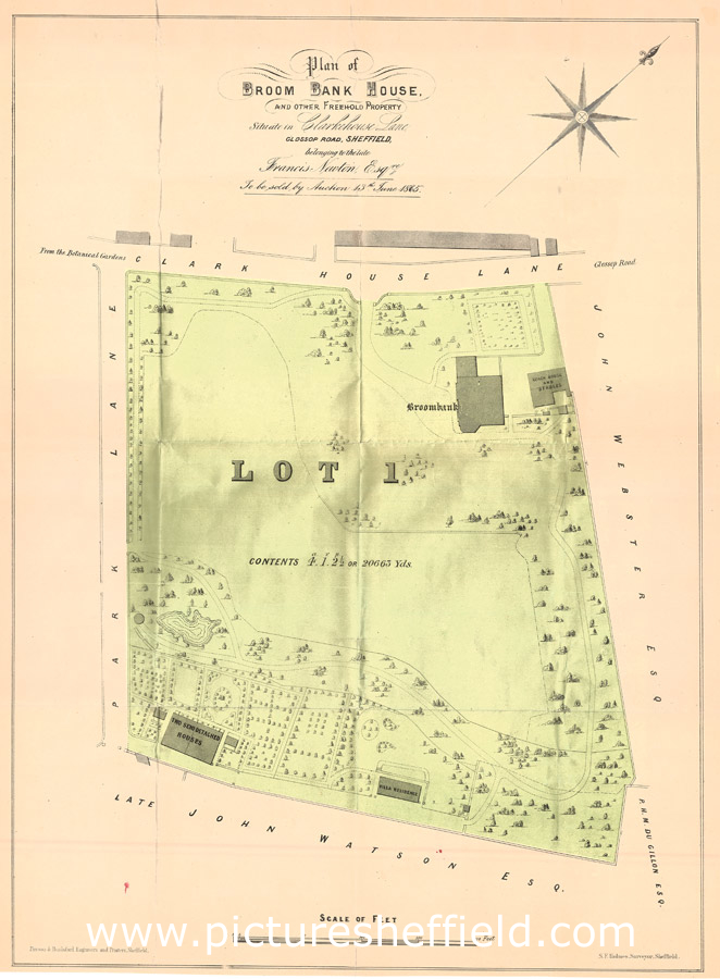 Plan of Broombank House and other freehold property situate in Clarkehouse Lane belonging to the late Francis Newton, esquire, to be sold by auction