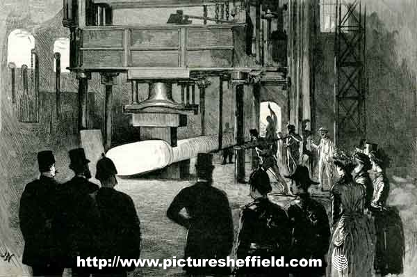 The Shah of Persia [Iran] in England - the Shah witnessing the forging of a steel ingot at the Atlas Stel and Iron Works