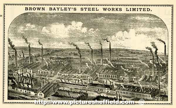 Advertisement for Brown Bayleys Steel Works Ltd. (illustration), Milner Road, Attercliffe