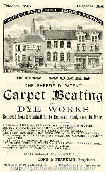 Advertisement for Sheffield Patent Carpet Beating and Dye Works, Ecclesall Road, near The Moor