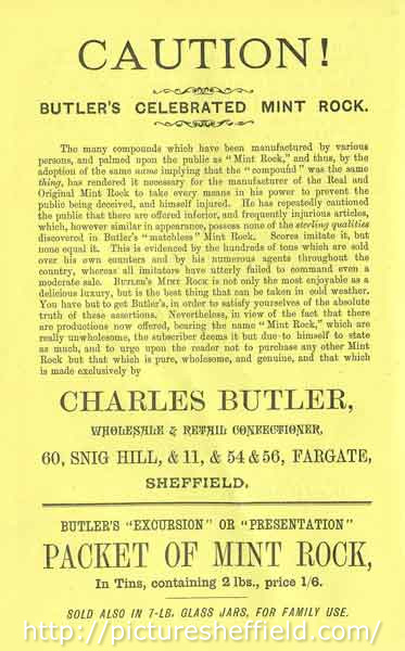 Advertisement for Charles Butler's world famed mint rock