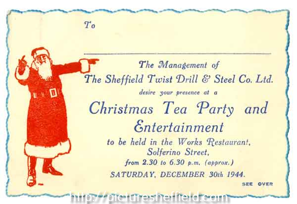 Invitation for Xmas Pie 1944 - a variety show arranged by the employees of the Sheffield Twist Drill and Steel Co Ltd