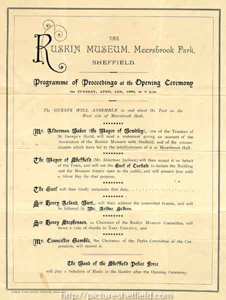 The Opening of the Ruskin Museum at Meersbrook Hall, Sheffield on April 15th, 1890; supplement to Igdrasil, May, 1890