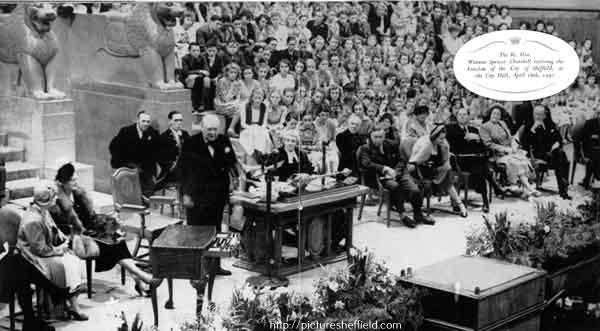 The Rt. Hon. Winston Spencer Churchill receiving the Freedom of the City of Sheffield, at the City Hall