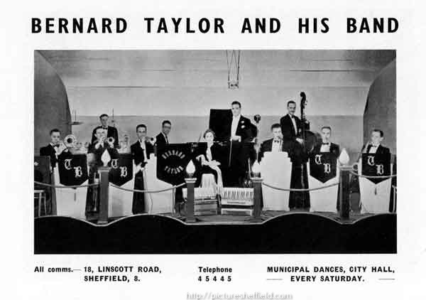 Advertisement for Bernard Taylor and his Band (municipal dances, City Hall every Saturday)