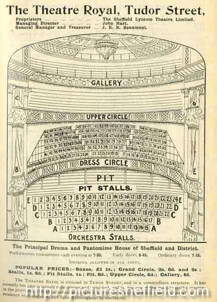 Theatre Royal, Tudor Street, Sheffield, seating plan