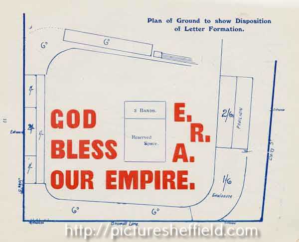 Sheffield Schools Empire Day Pageant, Bramall Lane - plan of ground showing letter formation 