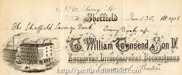 Letterhead of T. William Townsend and Son, engravers, lithographers, bookbinders