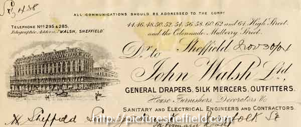 Letterhead of John Walsh Ltd., general drapers, silk mercers, outfitters, Nos. 44-64 High Street