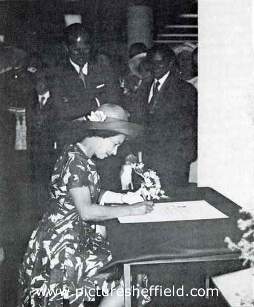South Yorkshire Police: Queen Elizabeth II signing the Commemorative Scroll at the Official Opening of the Police Headquarters