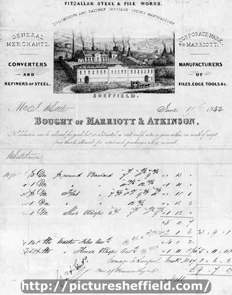 Marriott and Atkinson billhead (with view of Fitzalan Steel and File Works, Attercliffe)