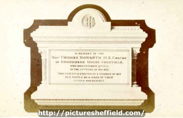Carte de Visite of the memorial to Rev. Thomas Howarth (1816-1875) of Broombank House