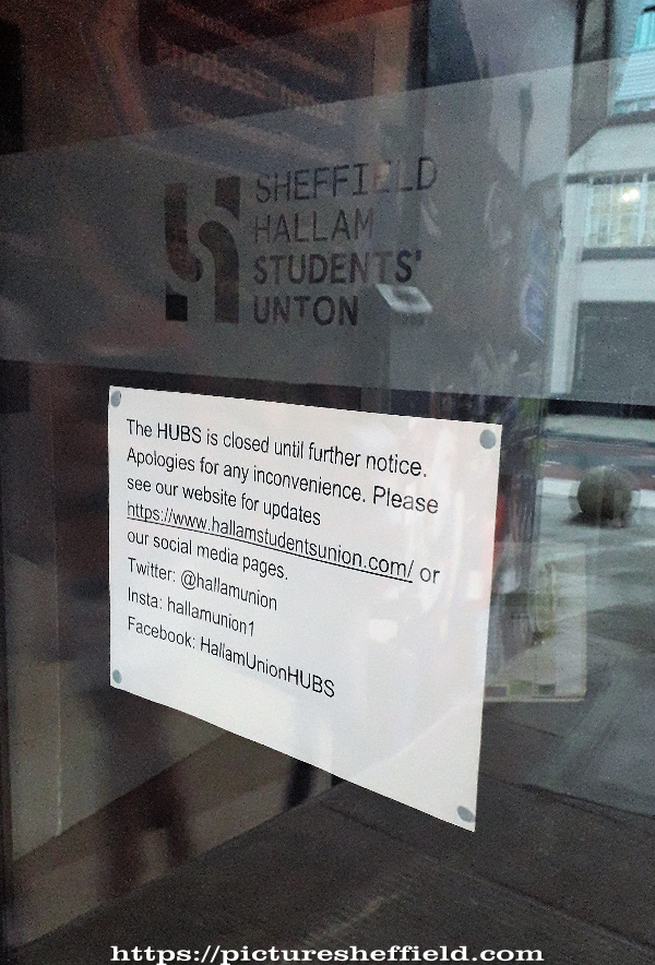 Covid-19 pandemic closure notice: Sheffield Hallam University Students Union (The Hubs), Paternoster Row